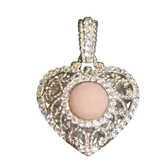 Judith Ripka Pendant/Enchancer Sterling Silver, Pink Opal and CZ Heart Filigree - Picture 1 of 5